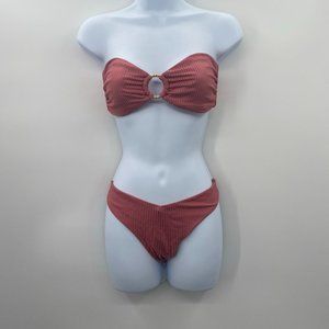 ONIA 2-PIECE BIKINI SWIM SUIT SHIMMER RIB DUSTY ROSE WOMENS M/L